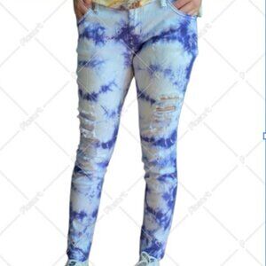 City Streets Indigo and White Distressed Tie Dye Distressed Skinny Jeans sz 5